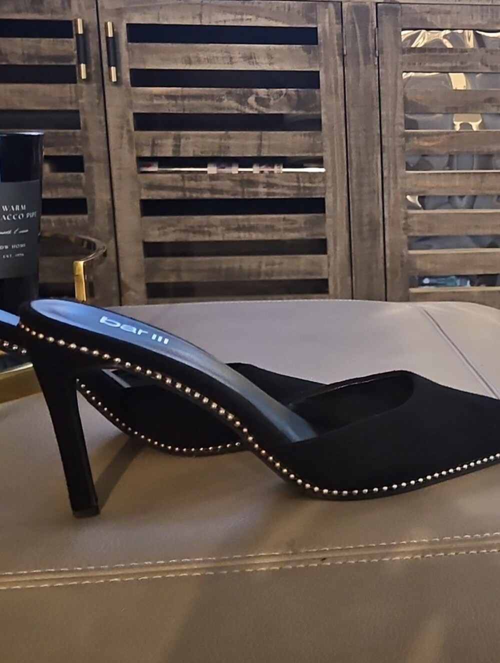 Bar III Black Studded Pointed-Toe Stiletto Mules